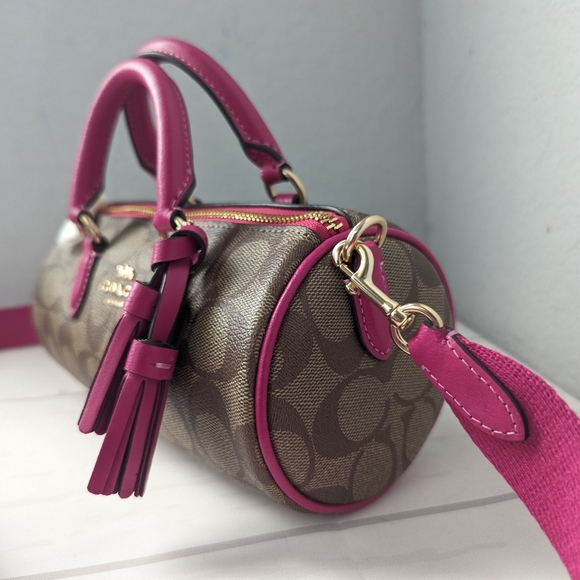 NWT COACH CB874 Lacey Crossbody In Signature Canvas & Leather Khaki/Cerise - Picture 4 of 6